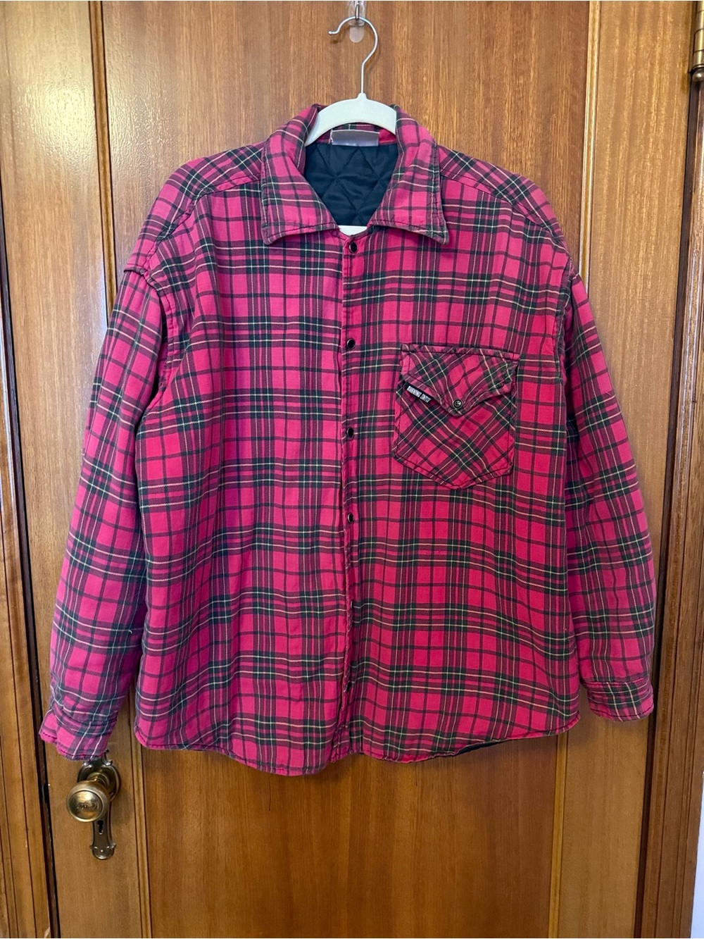 Vintage 80s Pink Plaid Utility Jacket with Quilted Lining